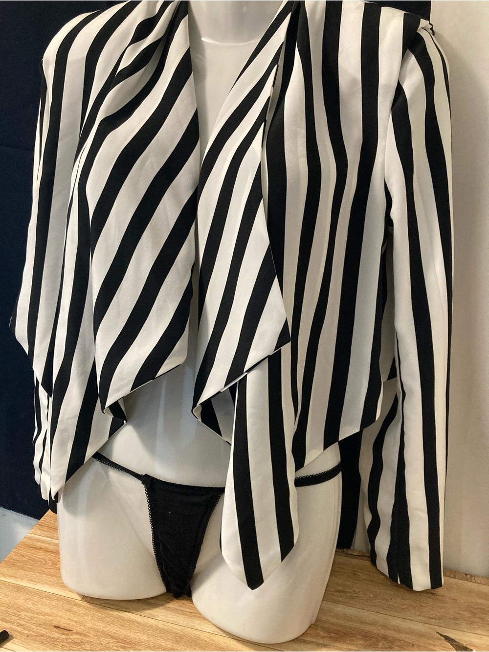 Divided Black & White Striped Open Front Jacket